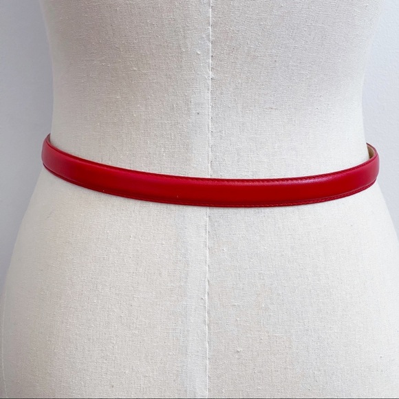 Liz Claiborne Red Leather Slim Brass Buckle Belt M main image 9